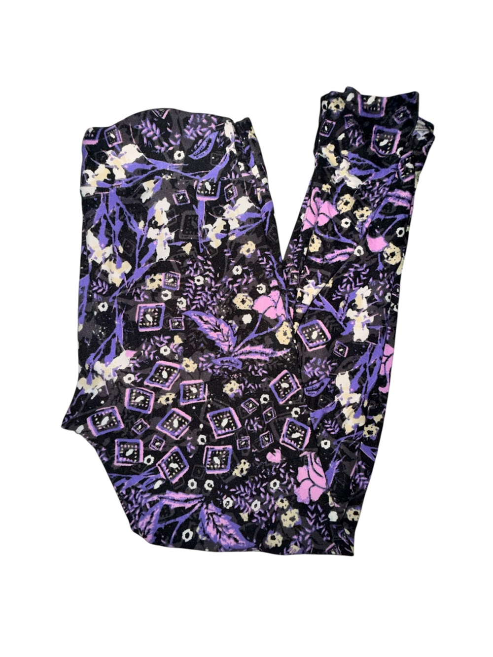 LuLaRoe Purple Black Floral Geometric Leggings